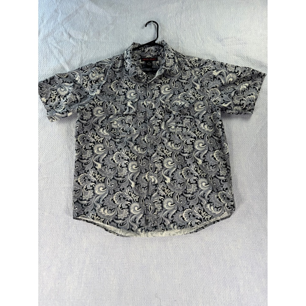 Linea Uomo Mens Paisley Button Down Shirt Black Grey White Cotton Short Sleeve M